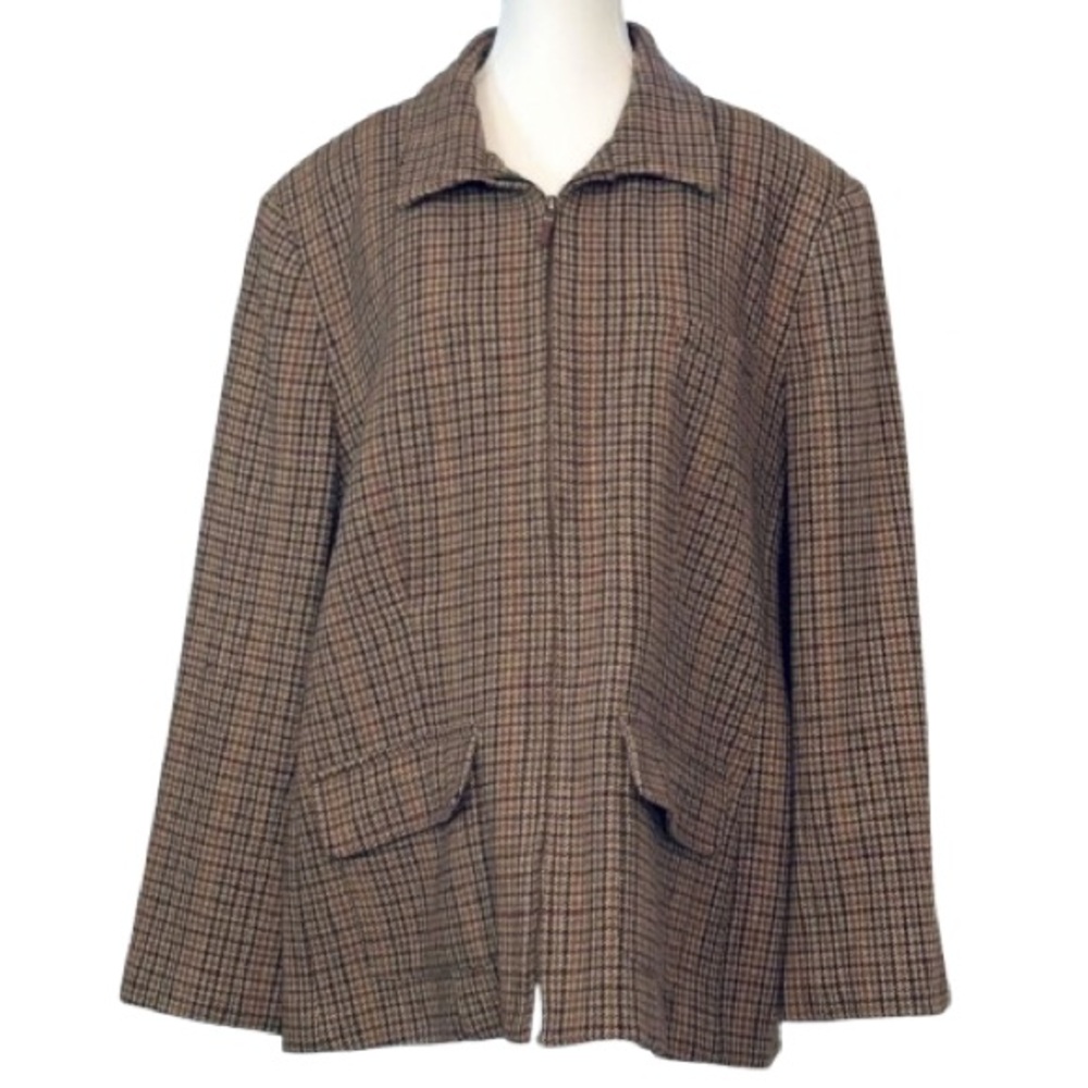 Wool RALPH LAUREN Jacket 2X Brown Tan Plaid Blazer Equestrian Horse Vintage Logo